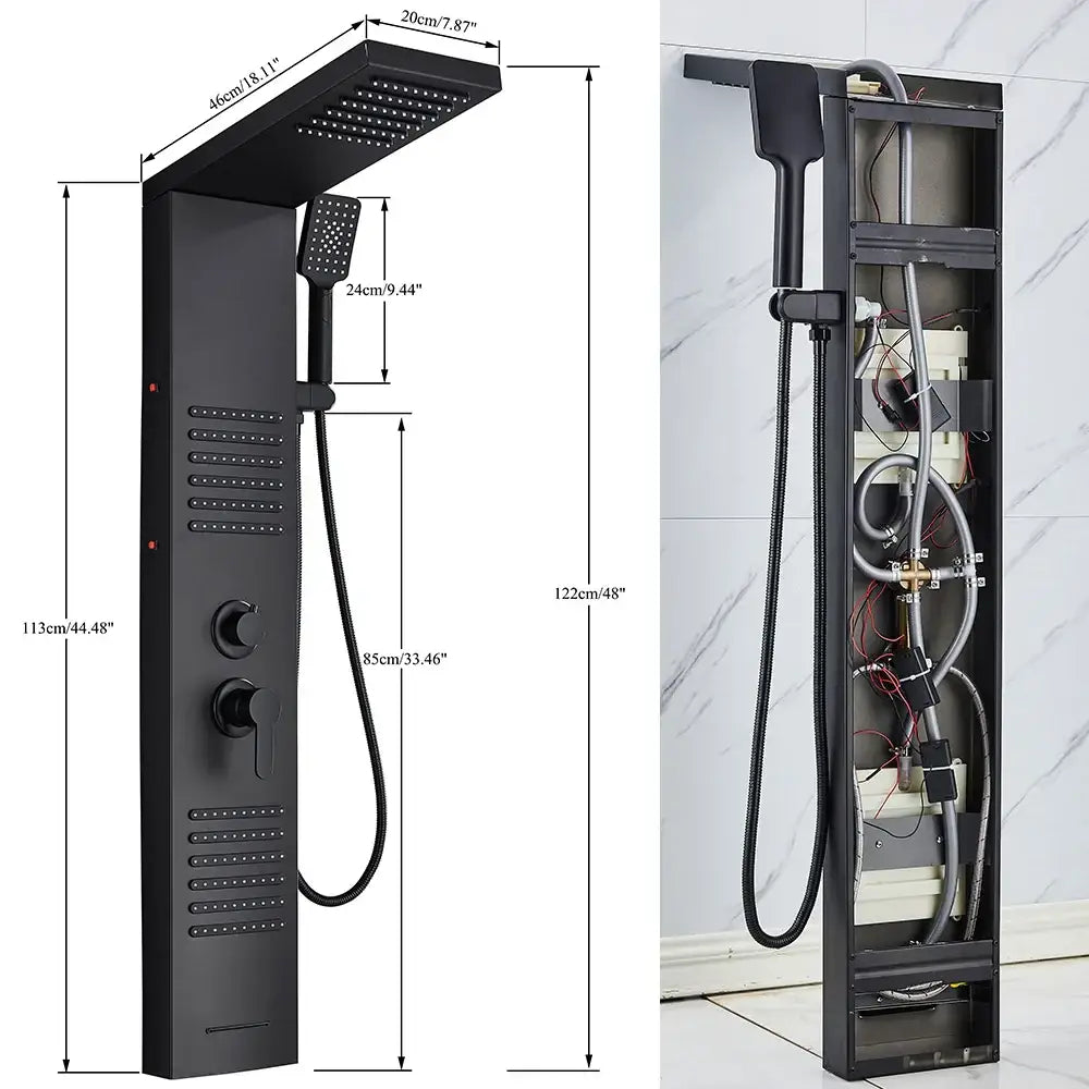 DecorBites™ Black LED Shower Column with Massage Jets and Waterfall Mixer Tap