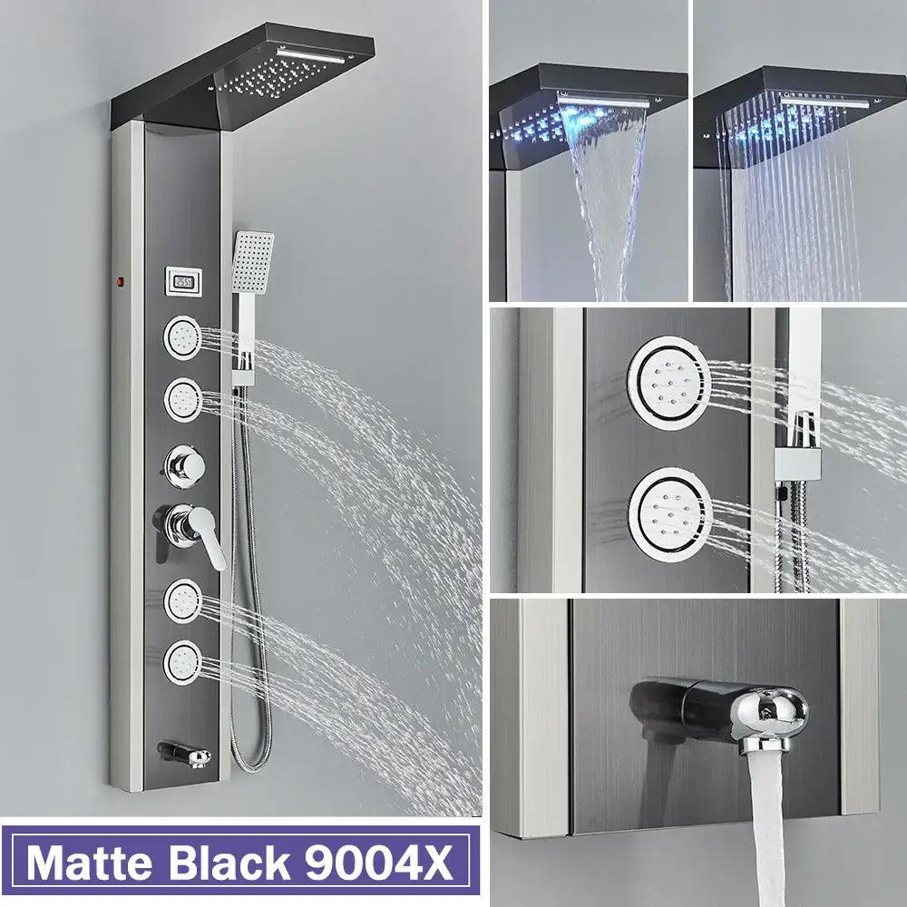 DecorBites™ Black LED Shower Column with Massage Jets and Waterfall Mixer Tap
