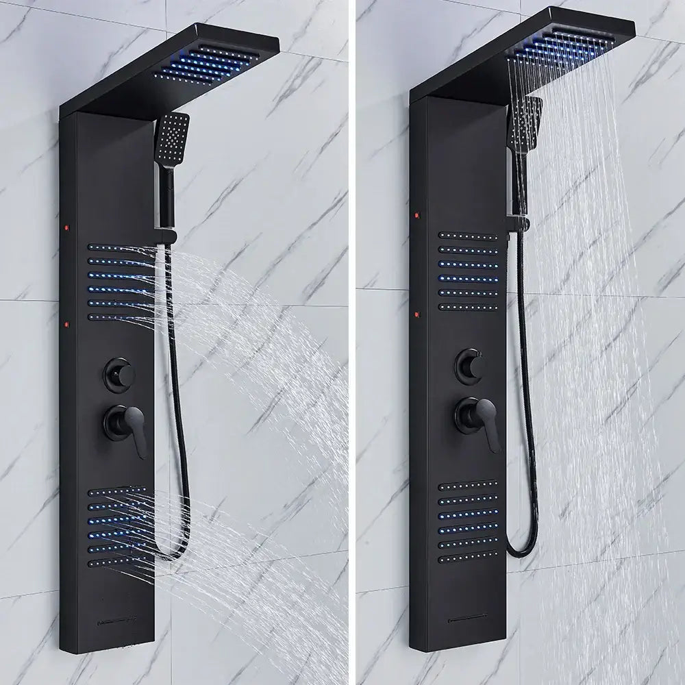 DecorBites™ Black LED Shower Column with Massage Jets and Waterfall Mixer Tap