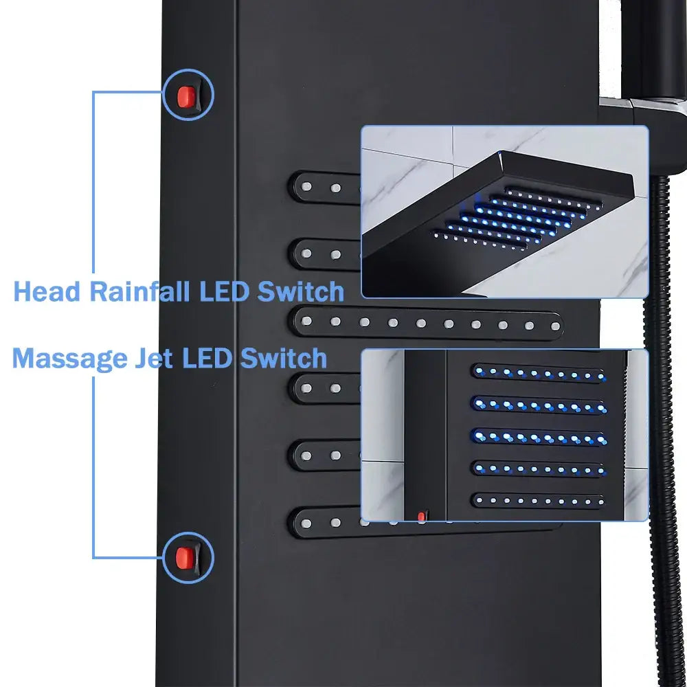 DecorBites™ Black LED Shower Column with Massage Jets and Waterfall Mixer Tap