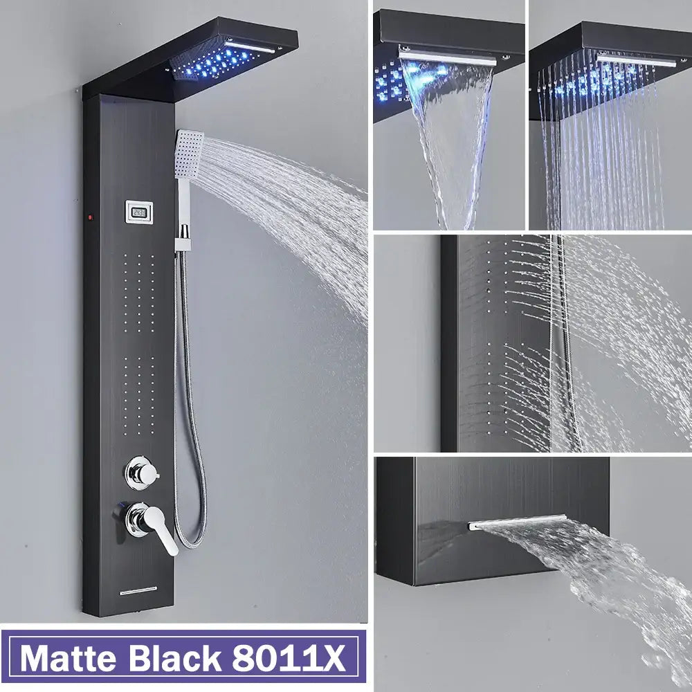 DecorBites™ Black LED Shower Column with Massage Jets and Waterfall Mixer Tap