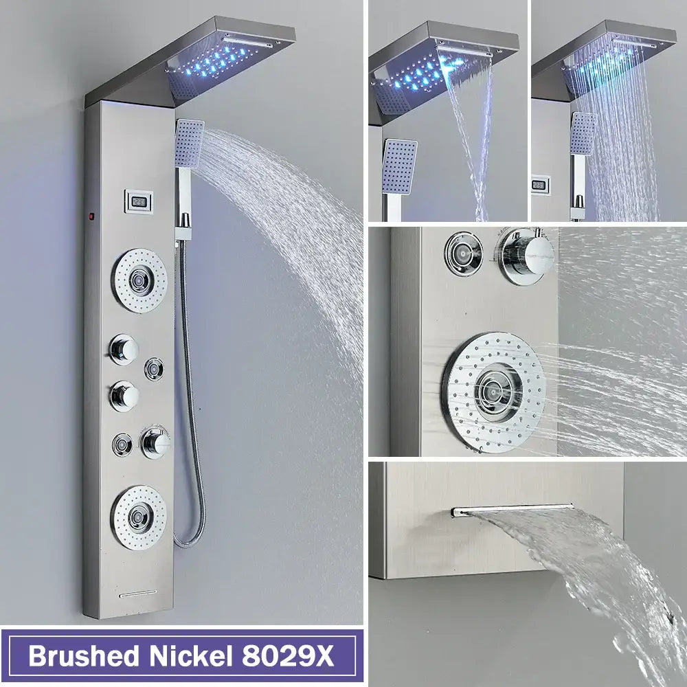 DecorBites™ Black LED Shower Column with Massage Jets and Waterfall Mixer Tap