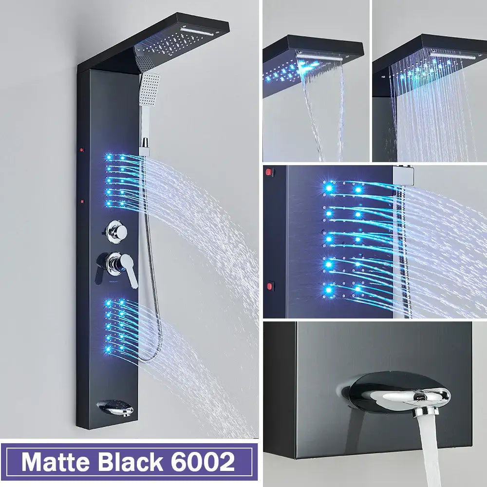 DecorBites™ Black LED Shower Column with Massage Jets and Waterfall Mixer Tap