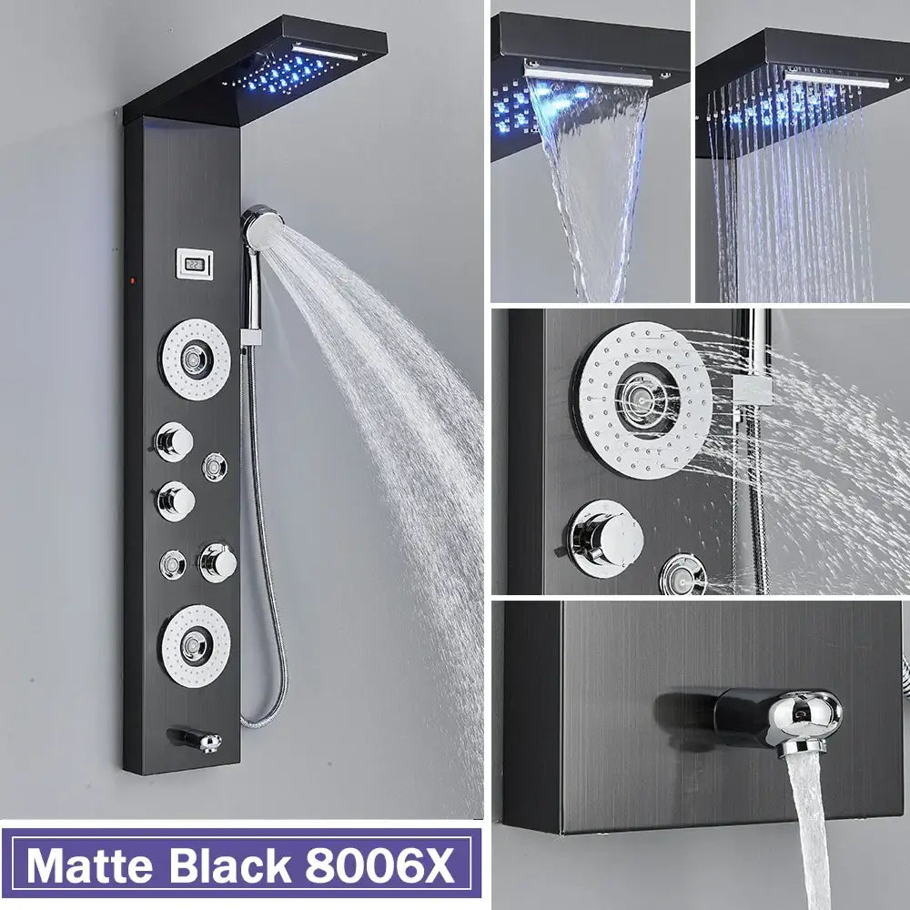 DecorBites™ Black LED Shower Column with Massage Jets and Waterfall Mixer Tap