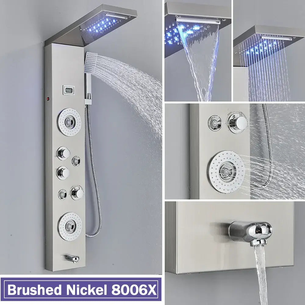DecorBites™ Black LED Shower Column with Massage Jets and Waterfall Mixer Tap