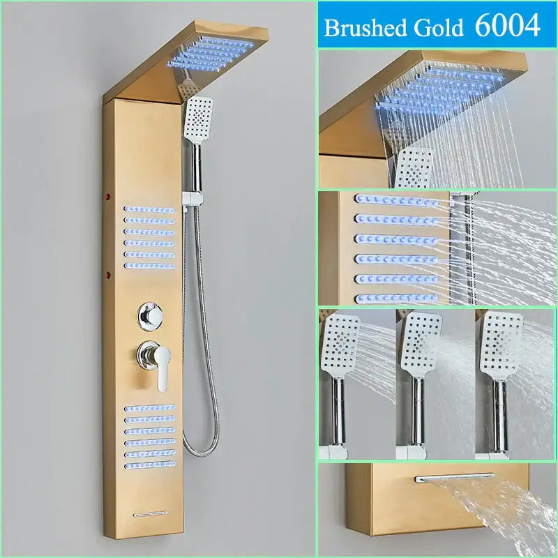 DecorBites™ Black LED Shower Faucet Panel with Waterfall Rain System & Massage Spa Spout