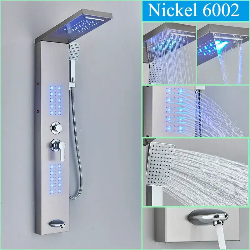 DecorBites™ Black LED Shower Faucet Panel with Waterfall Rain System & Massage Spa Spout