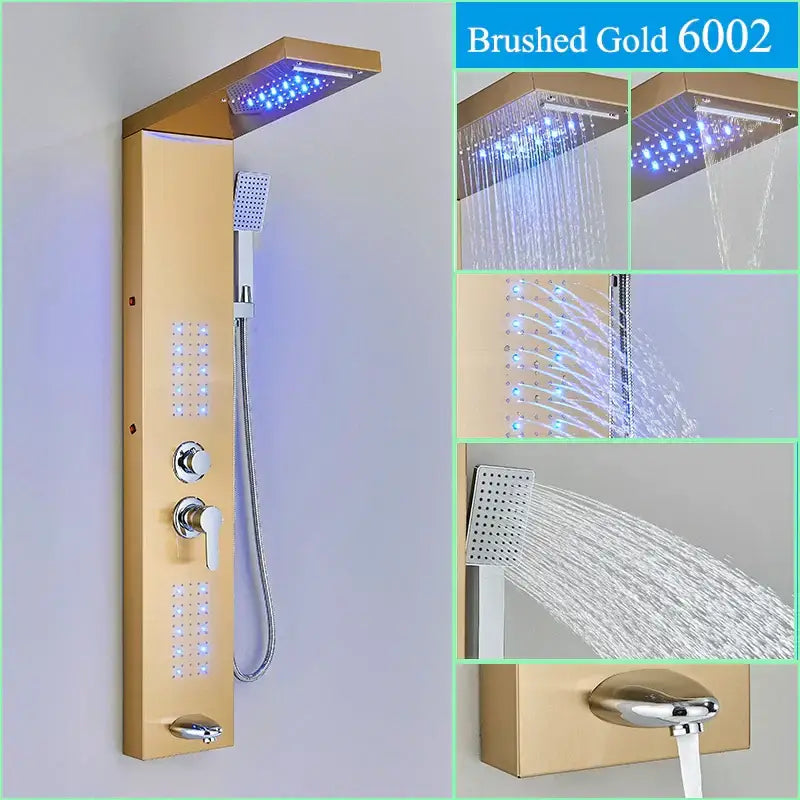 DecorBites™ Black LED Shower Faucet Panel with Waterfall Rain System & Massage Spa Spout