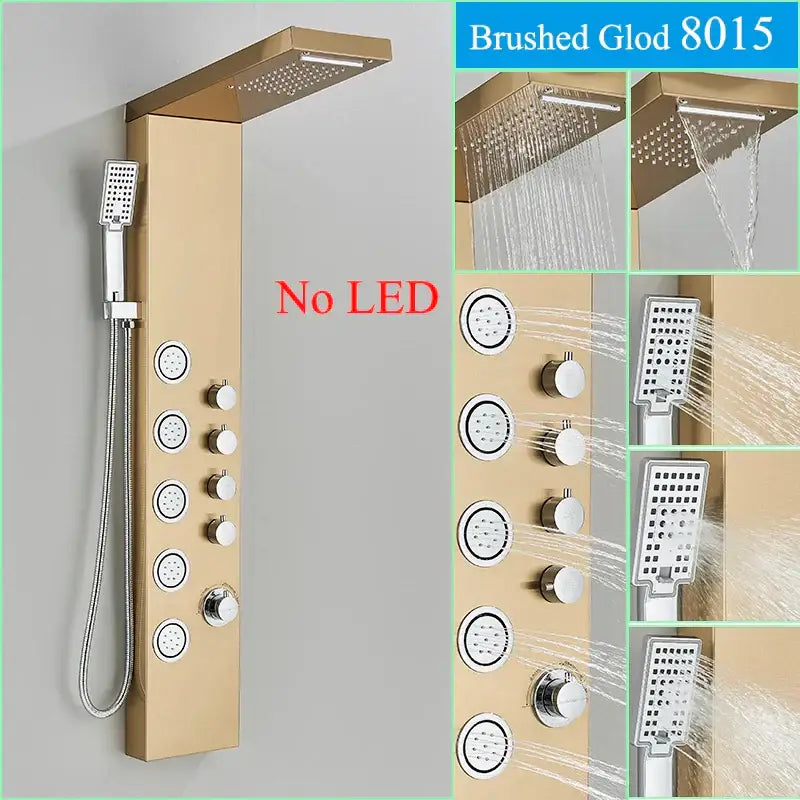 DecorBites™ Black LED Shower Faucet Panel with Waterfall Rain System & Massage Spa Spout