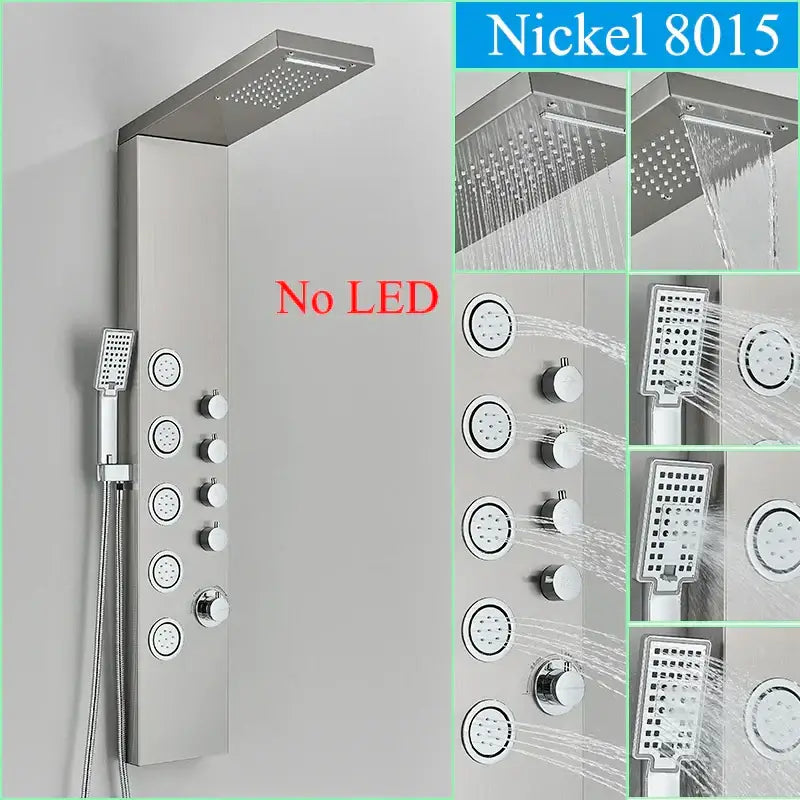 DecorBites™ Black LED Shower Faucet Panel with Waterfall Rain System & Massage Spa Spout