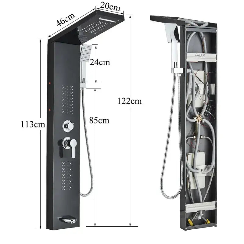 DecorBites™ Black LED Shower Faucet Panel with Waterfall Rain System & Massage Spa Spout