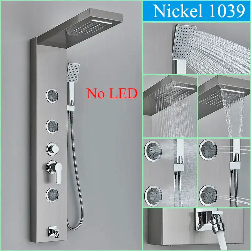 DecorBites™ Black LED Shower Faucet Panel with Waterfall Rain System & Massage Spa Spout