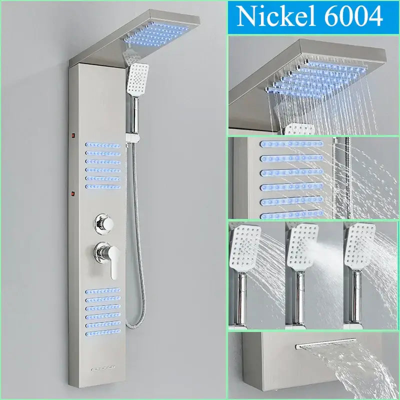 DecorBites™ Black LED Shower Faucet Panel with Waterfall Rain System & Massage Spa Spout