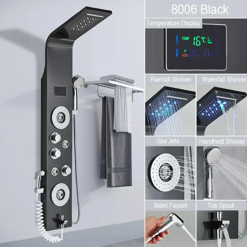 DecorBites™ Black LED Shower Faucet SPA Massage Jet Rain Panel Bidet Sprayer Tap