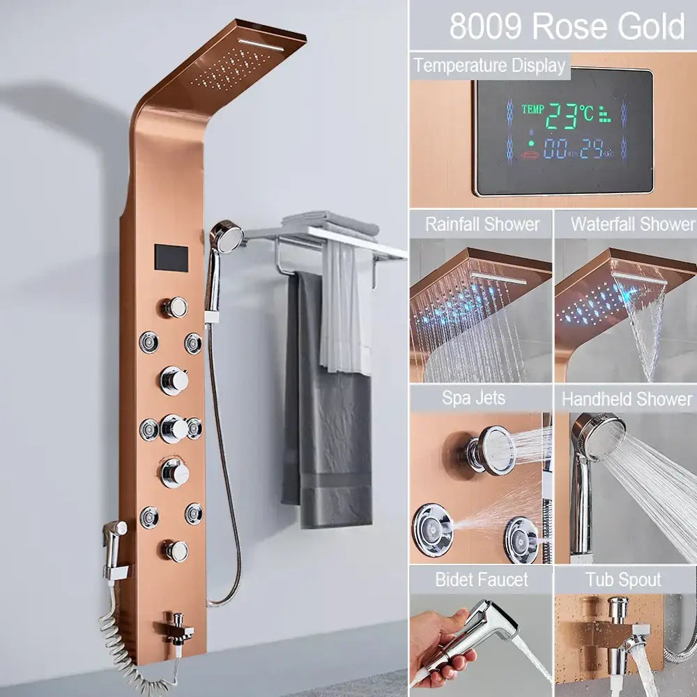 DecorBites™ Black LED Shower Faucet SPA Massage Jet Rain Panel Bidet Sprayer Tap