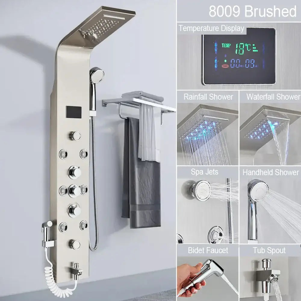 DecorBites™ Black LED Shower Faucet SPA Massage Jet Rain Panel Bidet Sprayer Tap