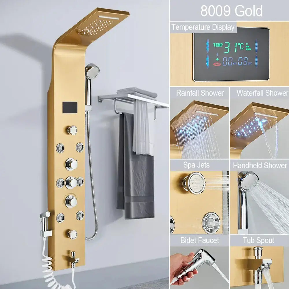 DecorBites™ Black LED Shower Faucet SPA Massage Jet Rain Panel Bidet Sprayer Tap