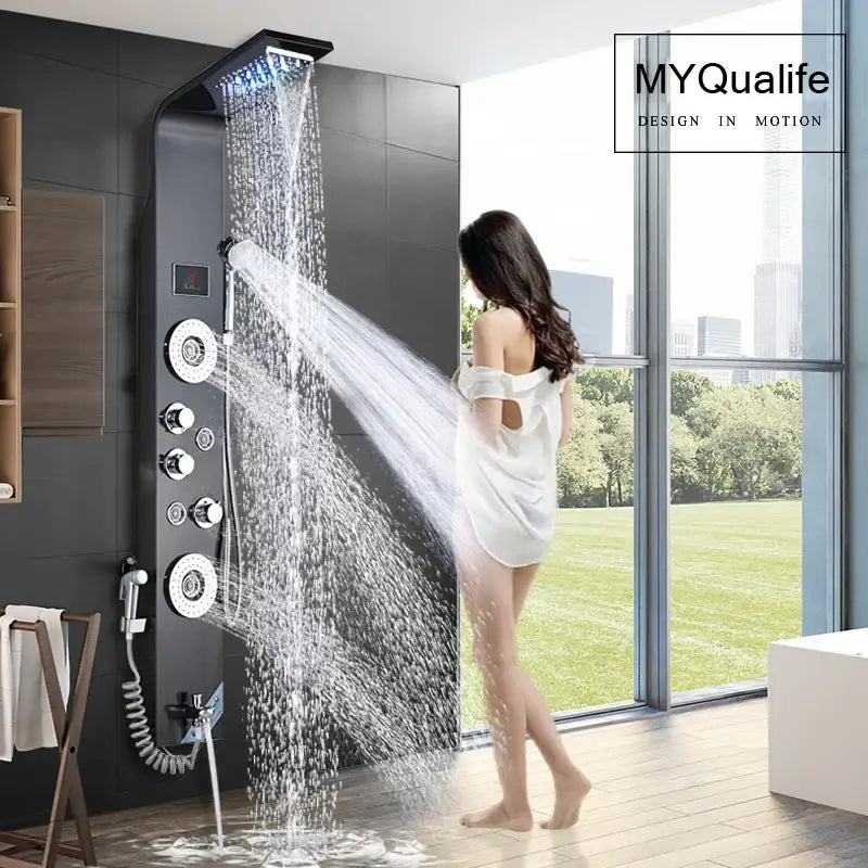 DecorBites™ Black LED Shower Faucet SPA Massage Jet Rain Panel Bidet Sprayer Tap