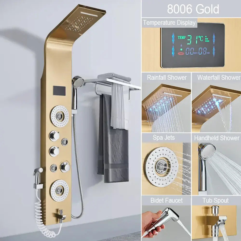 DecorBites™ Black LED Shower Faucet SPA Massage Jet Rain Panel Bidet Sprayer Tap