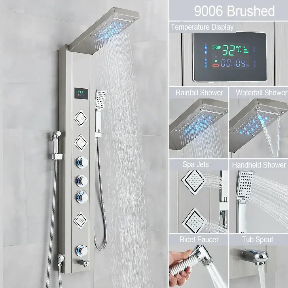 DecorBites™ Black LED Shower Faucet SPA Massage Jet Rain Panel Bidet Sprayer Tap