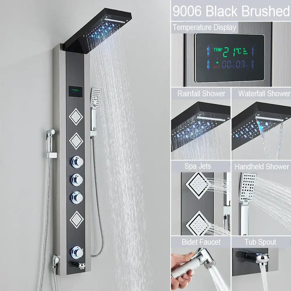 DecorBites™ Black LED Shower Faucet SPA Massage Jet Rain Panel Bidet Sprayer Tap