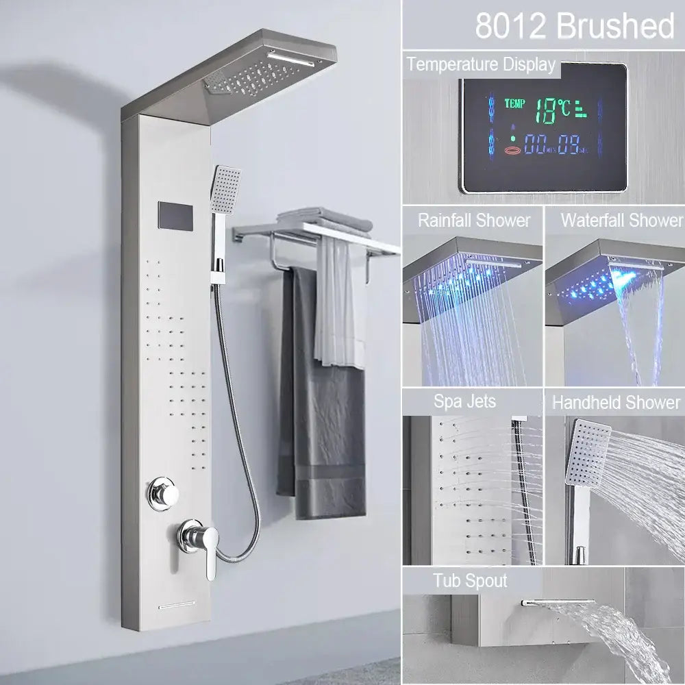 DecorBites™ Black LED Shower Panel 5-Function Wall Mount Bathroom Faucet - Cold and Hot Shower