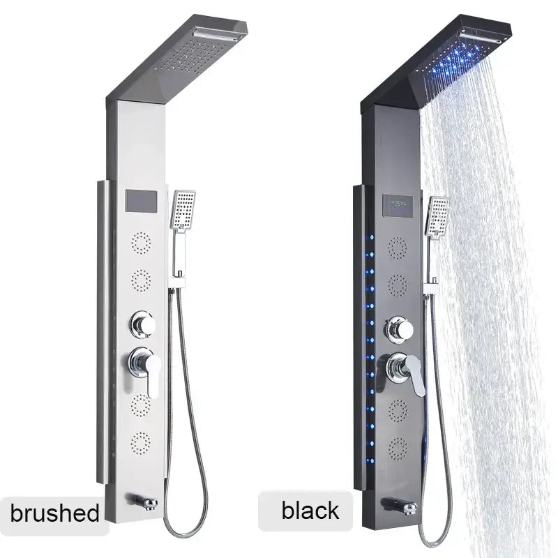 DecorBites™ Black LED Shower Panel 5-Function Wall Mount Bathroom Faucet - Cold and Hot Shower
