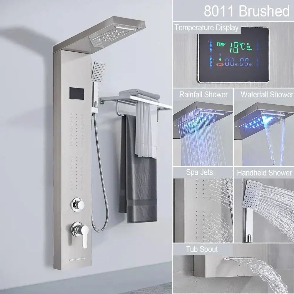 DecorBites™ Black LED Shower Panel 5-Function Wall Mount Bathroom Faucet - Cold and Hot Shower