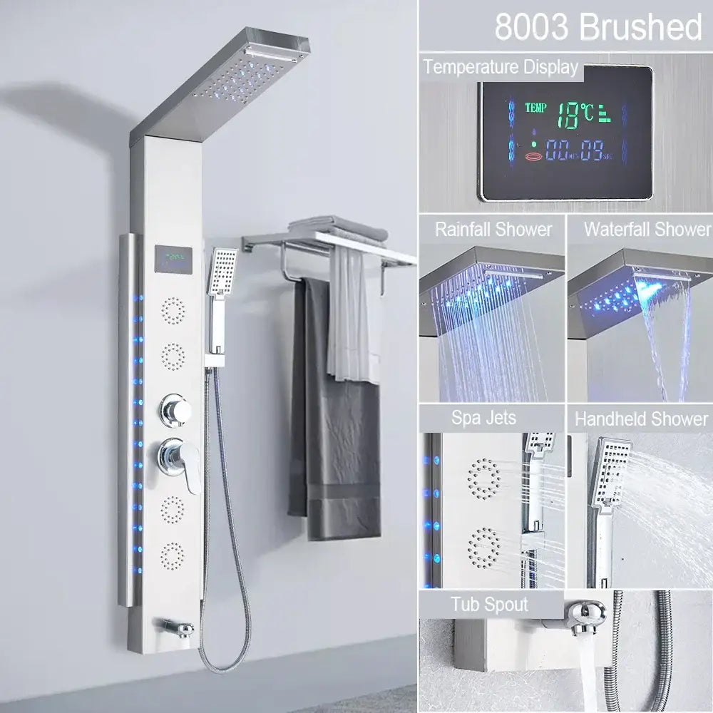 DecorBites™ Black LED Shower Panel 5-Function Wall Mount Bathroom Faucet - Cold and Hot Shower