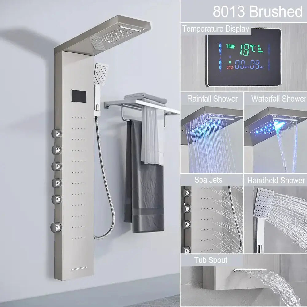 DecorBites™ Black LED Shower Panel 5-Function Wall Mount Bathroom Faucet - Cold and Hot Shower