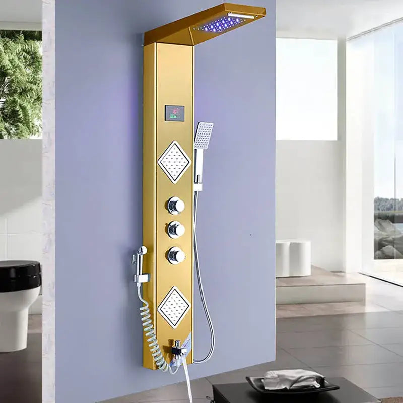 DecorBites™ Black LED Shower Panel Tower with Digital Screen and Thermostatic Mixer