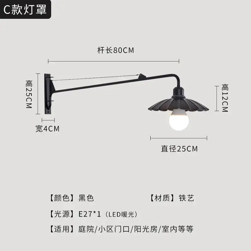 DecorBites™ Black LED Swing Arm Wall Lamp for Outdoor Decor in Bedroom, Balcony & Aisle