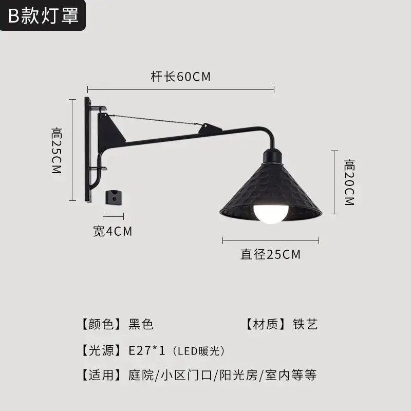 DecorBites™ Black LED Swing Arm Wall Lamp for Outdoor Decor in Bedroom, Balcony & Aisle