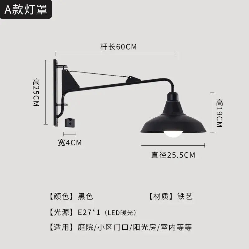 DecorBites™ Black LED Swing Arm Wall Lamp for Outdoor Decor in Bedroom, Balcony & Aisle
