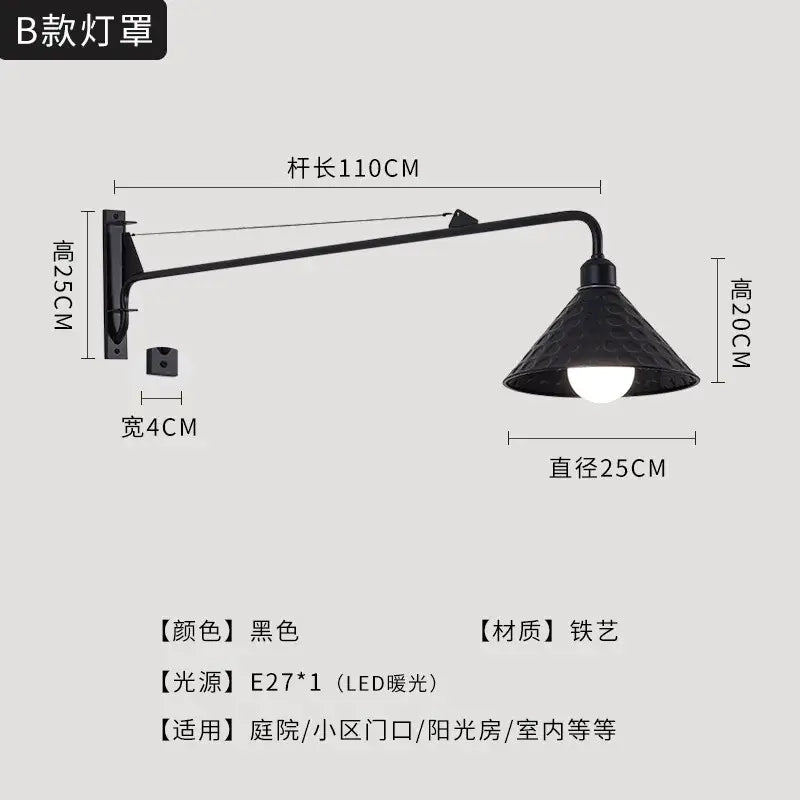 DecorBites™ Black LED Swing Arm Wall Lamp for Outdoor Decor in Bedroom, Balcony & Aisle