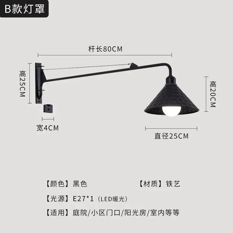 DecorBites™ Black LED Swing Arm Wall Lamp for Outdoor Decor in Bedroom, Balcony & Aisle