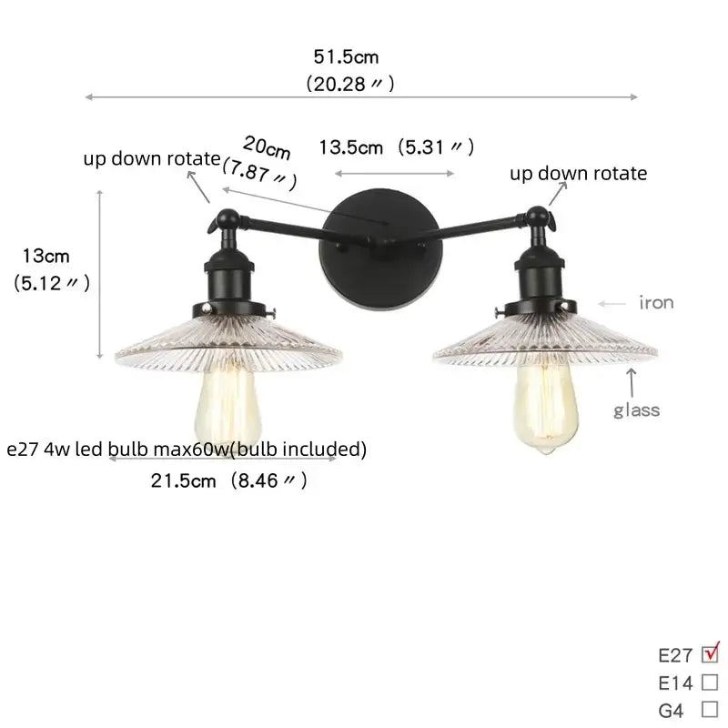 DecorBites™ Black LED Wall Sconce 2-Head Lamp for Bedroom Bathroom Mirror