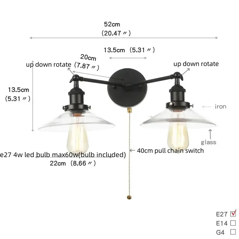 DecorBites™ Black LED Wall Sconce 2-Head Lamp for Bedroom Bathroom Mirror