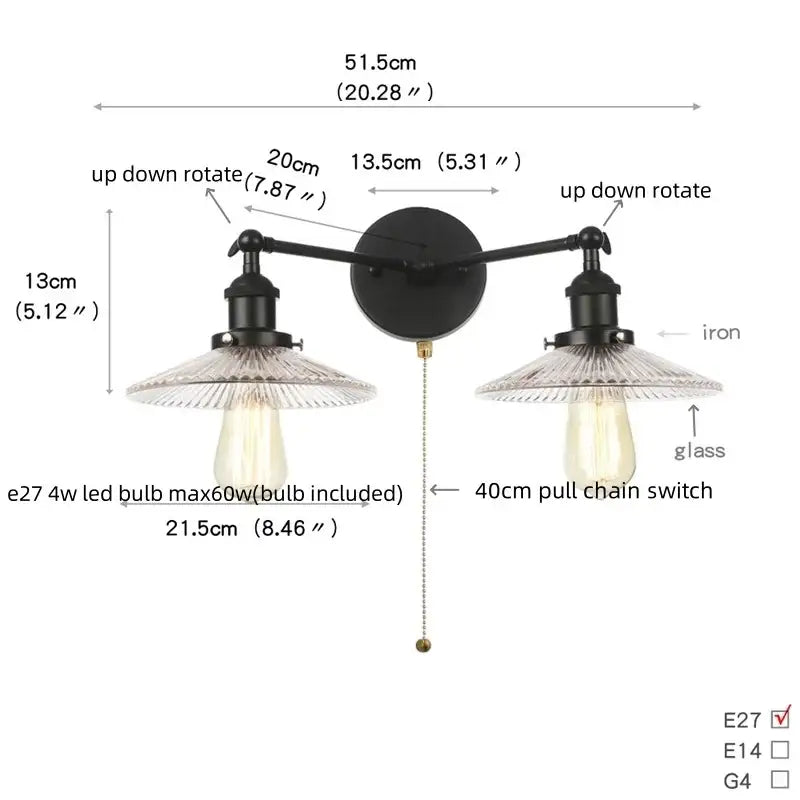 DecorBites™ Black LED Wall Sconce 2-Head Lamp for Bedroom Bathroom Mirror