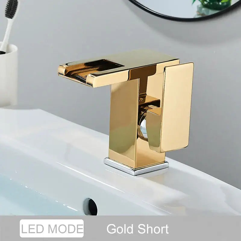 DecorBites™ Black LED Waterfall Bathroom Faucet, Deck Mounted, Three Color Change