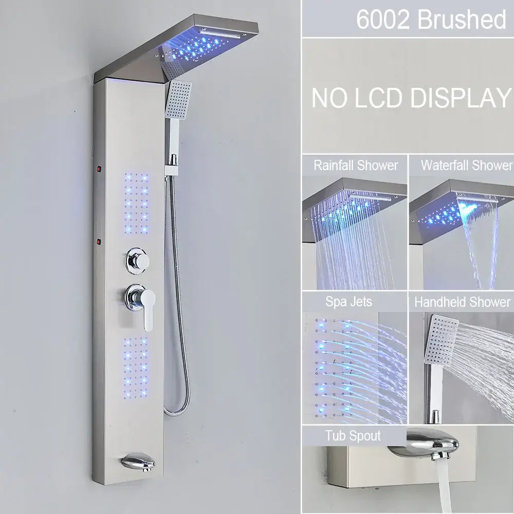 DecorBites™ Black LED Waterfall Rain Shower Panel Faucet Set with Massage Jets