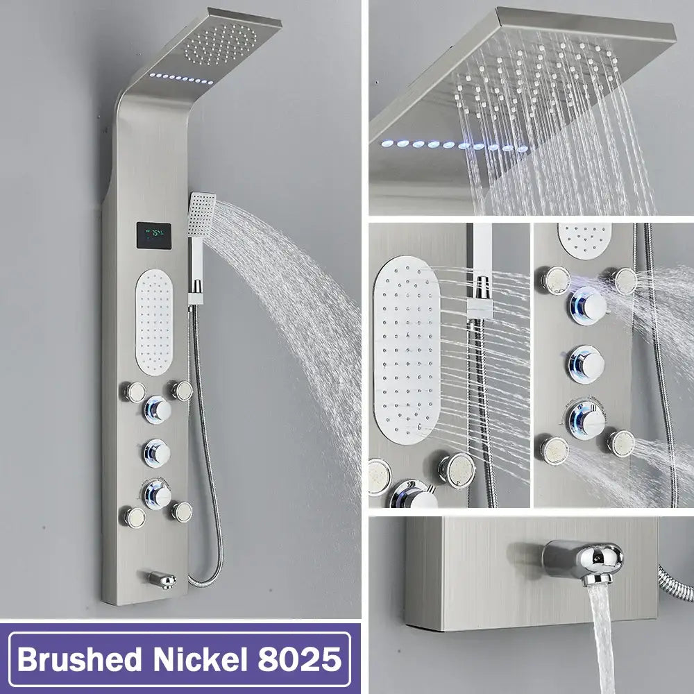 DecorBites™ Black LED Waterfall Rain Shower Panel with Massage Sprayer and Bidet Tap