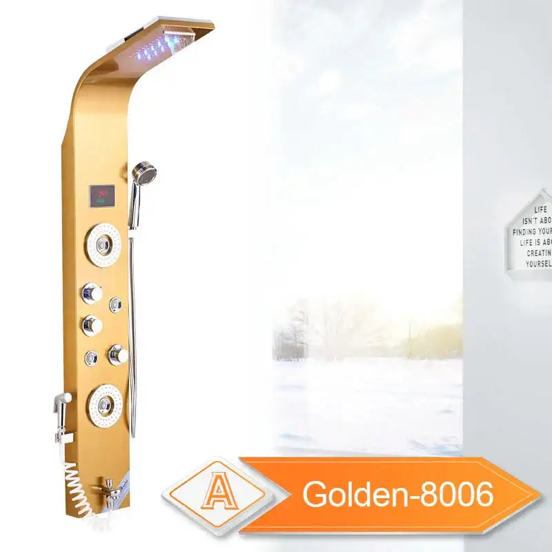 DecorBites™ Black LED Waterfall Rain Shower Panel with Massage Sprayer and Bidet Tap