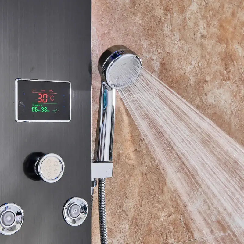 DecorBites™ Black LED Waterfall Rain Shower Panel with Massage Sprayer and Bidet Tap