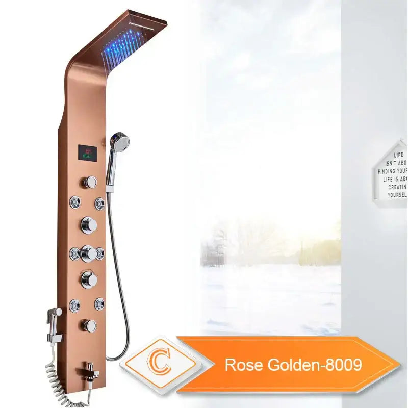 DecorBites™ Black LED Waterfall Rain Shower Panel with Massage Sprayer and Bidet Tap