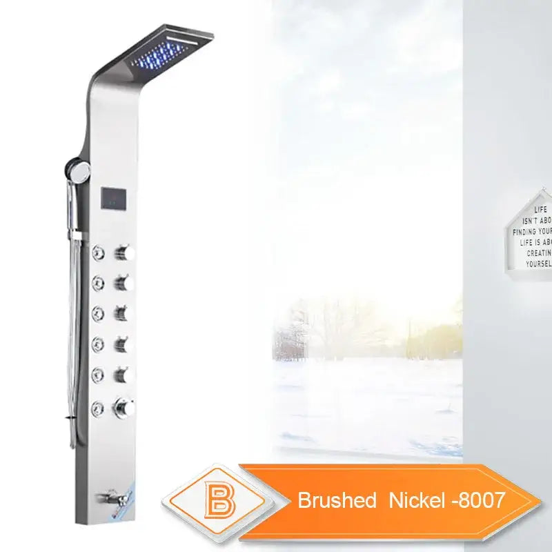 DecorBites™ Black LED Waterfall Rain Shower Panel with Massage Sprayer and Bidet Tap