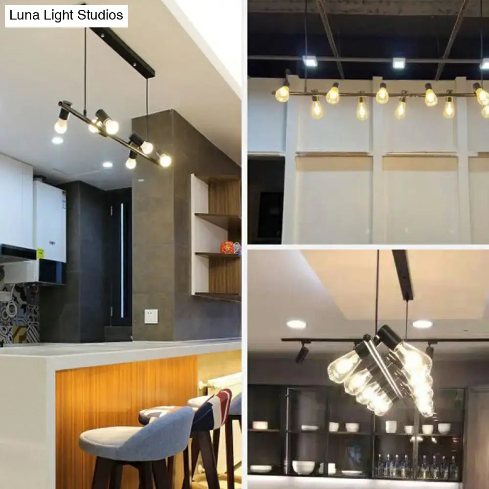 DecorBites™ Black Linear Island Pendant Light with Exposed Bulb Design - Perfect for Restaurants and Lofts