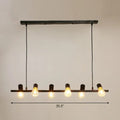 Decorbites black linear island pendant light with six exposed edison bulbs in industrial metal design for restaurants and lofts