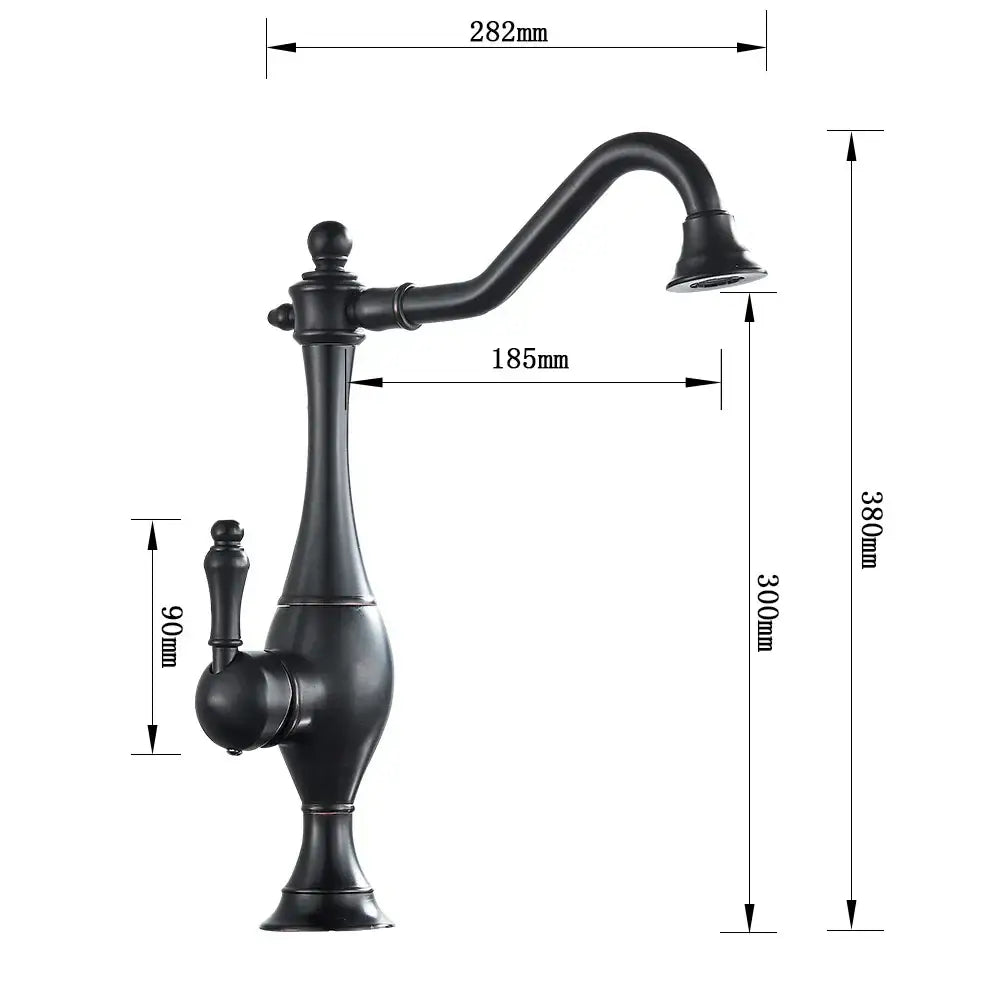 DecorBites™ Black Long Neck Kitchen Faucet with Rotating Spout - Deck Mounted Mixer Tap