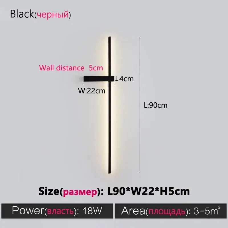 DecorBites™ Black Long Strip Wall Lamp - Modern Minimalist Bedroom Living Room TV Wall Light